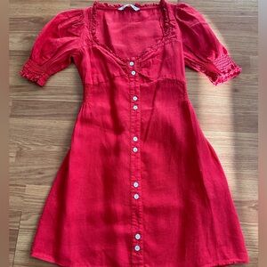 Zara red linen dress size Small